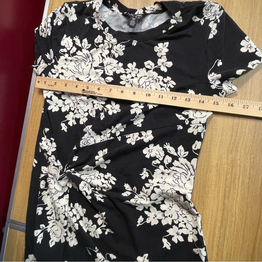 Lauren Ralph Lauren Black & White Floral Twist-Front Midi Dress (Size S) - Picture 5 of 8